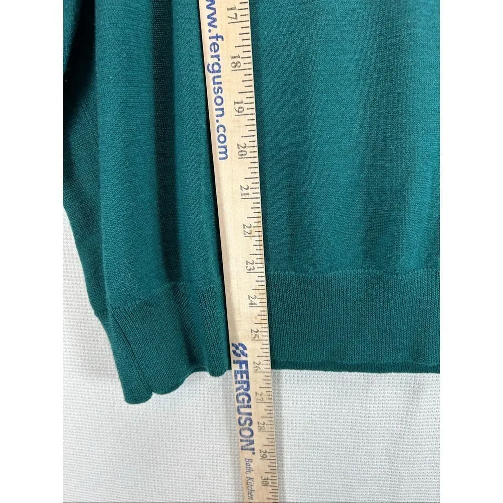 Lands’ End Men’s 100% Merino Wool Mock Neck Sweater Green Holiday L 42-44